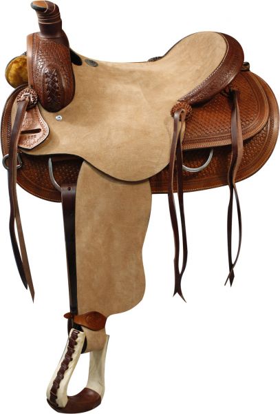 16 Fully tooled Buffalo roper style saddle with suede leather seat