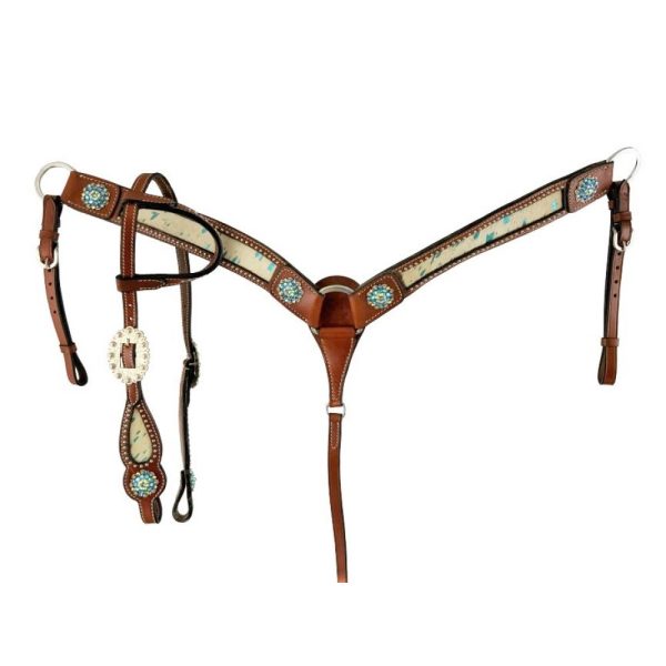 Showman® Teal Acid Wash Cowhide One Ear Headstall & Breastcollar Set