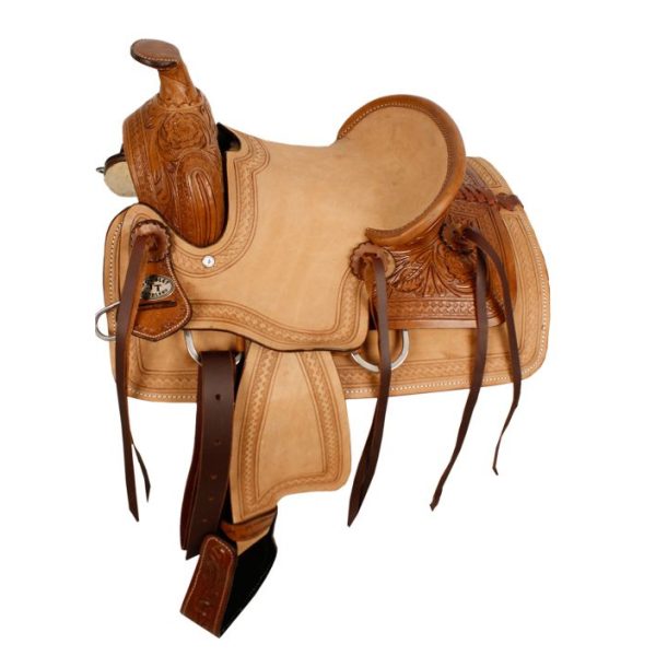 16 Fully tooled Buffalo roper style saddle with suede leather seat