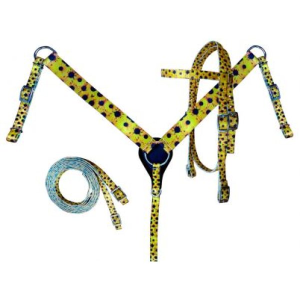 Showman® HORSE SIZE Nylon Headstall & Breastcollar Set & Sunflower Print Design