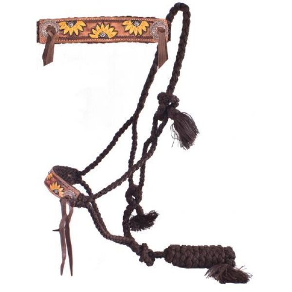 Showman® Woven Brown Nylon Muletape Halter & Hand Painted Sunflower Noseband