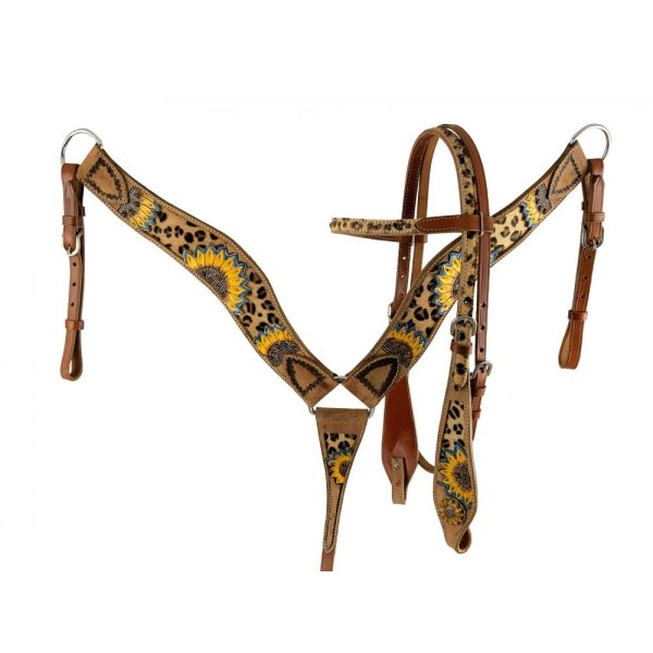 Showman® Painted Sunflower Browband Headstall & Breastcollar Set & Hair On Cheetah