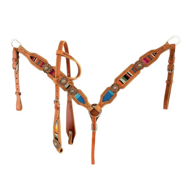 Showman Browband Headstall & Breastcollar Set w/ Wool Serape Saddle Blanket Inlay