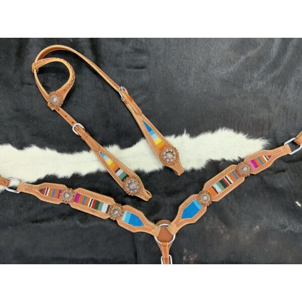 Showman Browband Headstall & Breastcollar Set w/ Wool Serape Saddle Blanket Inlay - Image 2