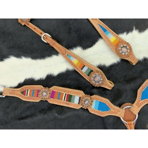 Showman Browband Headstall & Breastcollar Set w/ Wool Serape Saddle Blanket Inlay - Image 3