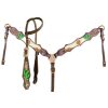 Showman Hair On Cowhide One Ear Leather Headstall & Breastcollar Set w/ Painted Cactus