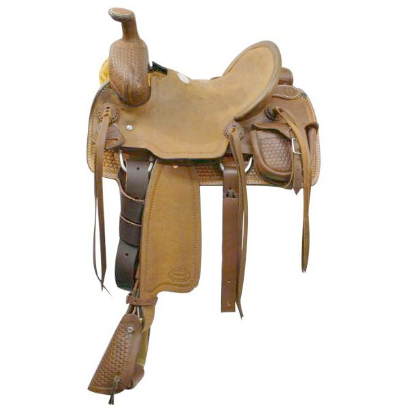 Showman YOUTH SADDLE 12" Braided Basket Weave Tooled Leather with Tapederos SQHB