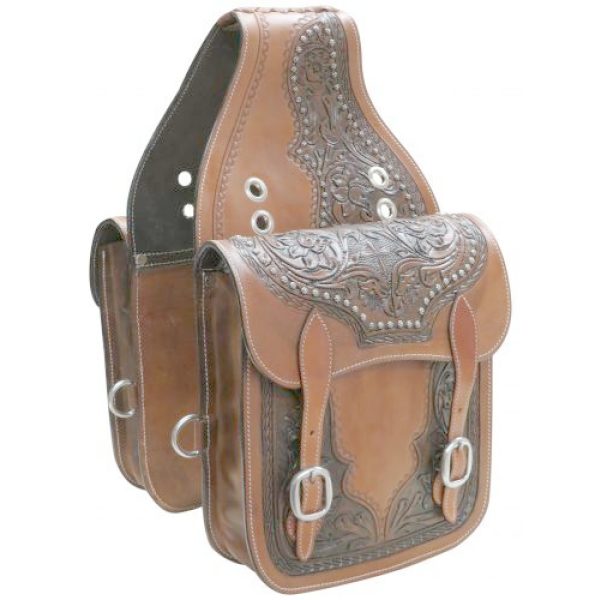 Showman Medium & Dark Oil Leather SADDLE BAG Floral Tooled with Cross Design