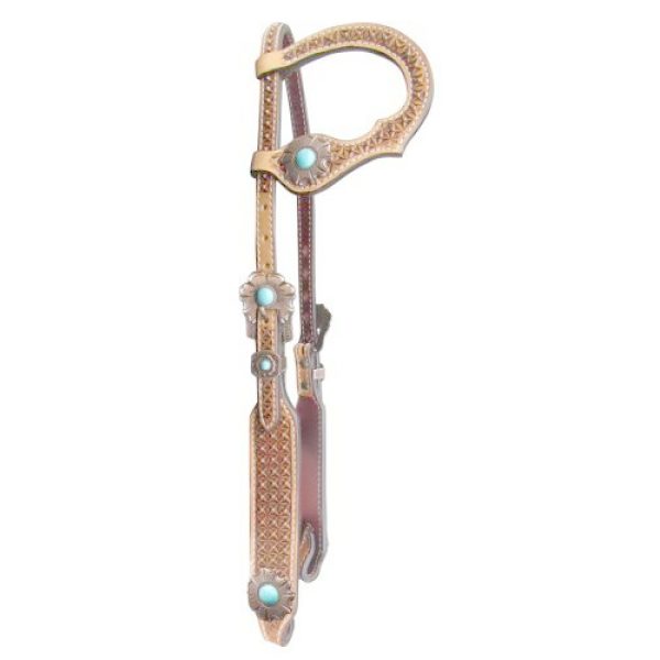 Showman TURQUOISE STONE & WAFFLE TOOLED Argentina Cow Leather One Ear HEADSTALL