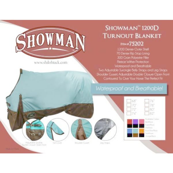 Showman Turnout HORSE BLANKET Contoured 300G Fill 1200D WATERPROOF & BREATHABLE - Image 3