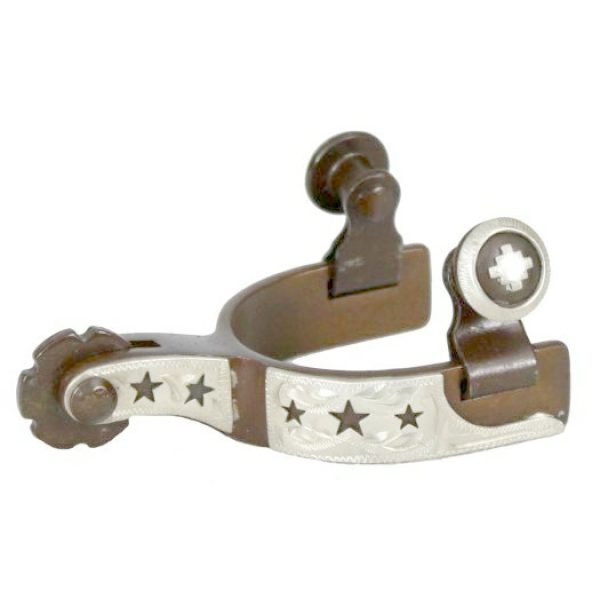 Showman TODDLER Size SPURS Antique Brown Steel Engraved SILVER Trim Cutout STARS