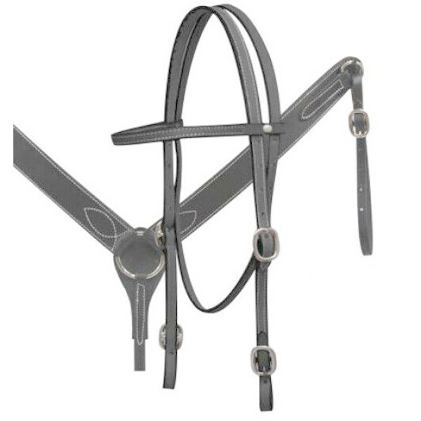 Showman Leather Headstall with Reins and Matching Breast Collar SET - Image 2