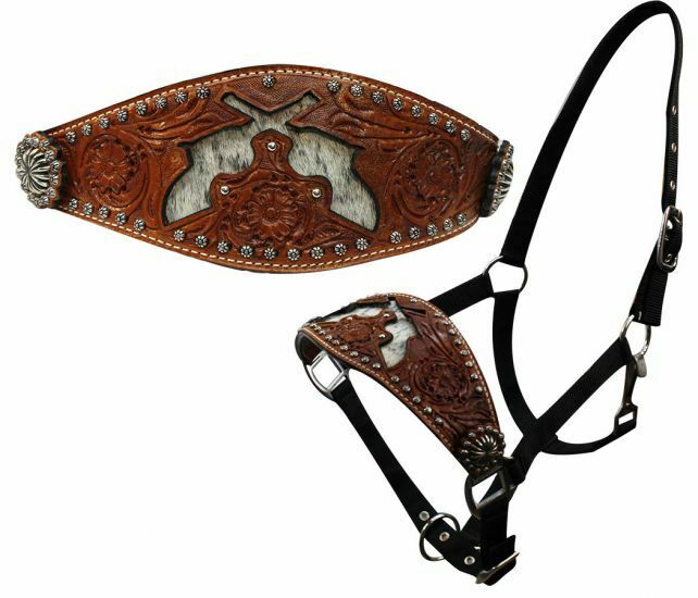 Hand Tooled Leather Horse Noseband/ Western Brand Halter