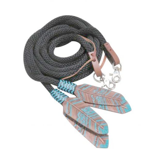 Showman ® 8ft round braided nylon split reins with teal painted feathe –  Dark Horse Tack Company