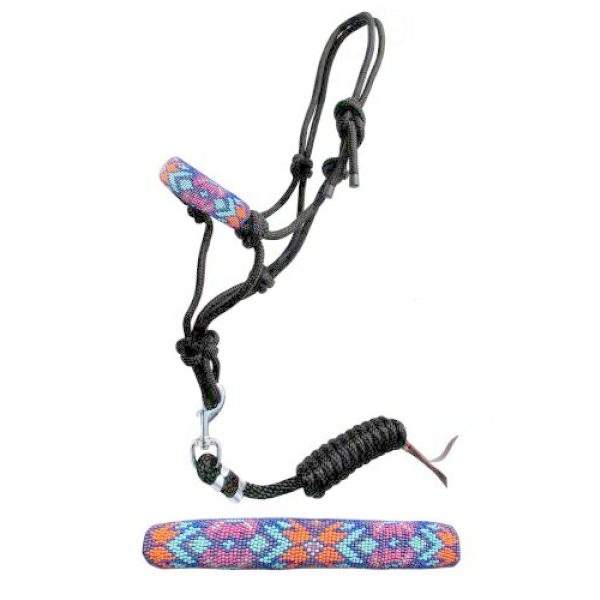 Showman PONY Size Multi Color BEADED Noseband Cowboy Knot ROPE HALTER & LEAD