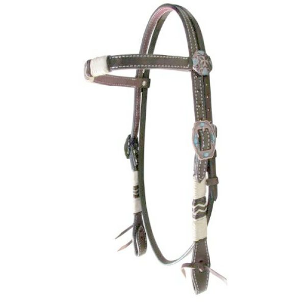 Showman TURQUOISE Stones & RAWHIDE Dark BROWN Argentina Cow LEATHER HEADSTALL