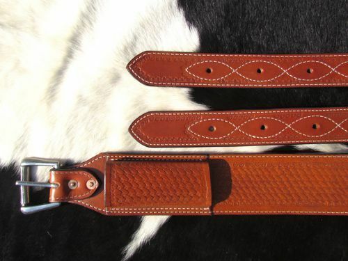 Showman BACK CINCH Basketweave Tooled Leather Roller Buckles 3/4 ...