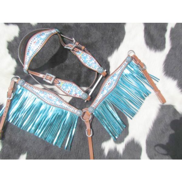 Showman RAINBOW UNICORN Bridle FRINGE Breast Collar Reins PONY Size SET