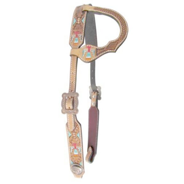 Showman TURQUOISE & RED Painted THUNDERBIRD Design LEATHER Single Ear HEADSTALL